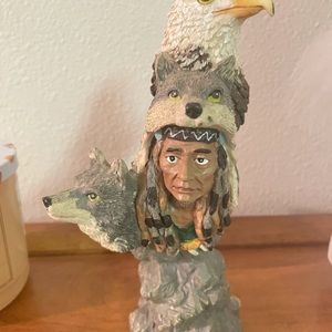 Indian with wolves and bald eagle